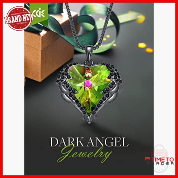Custom Birthstone Angel Wing Love Heart Necklaces for Women  Angel Wings Heart Pendant Necklace with Birthstone Crystal Gift for Women